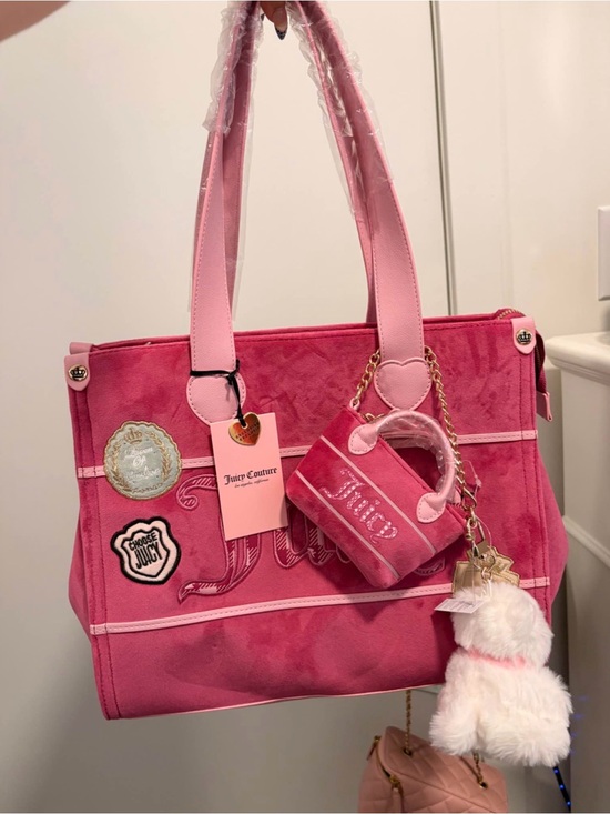 Juicy Couture Handbags - Juicy Couture Hot Pink Logo Tote with Charm Accents